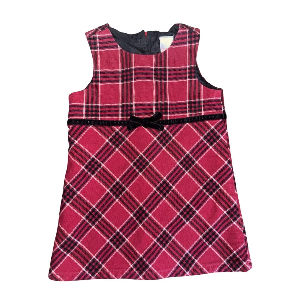 Vtg Y2K Old Navy Red Black Tartan Plaid Jumper Dress Christmas 12-18M